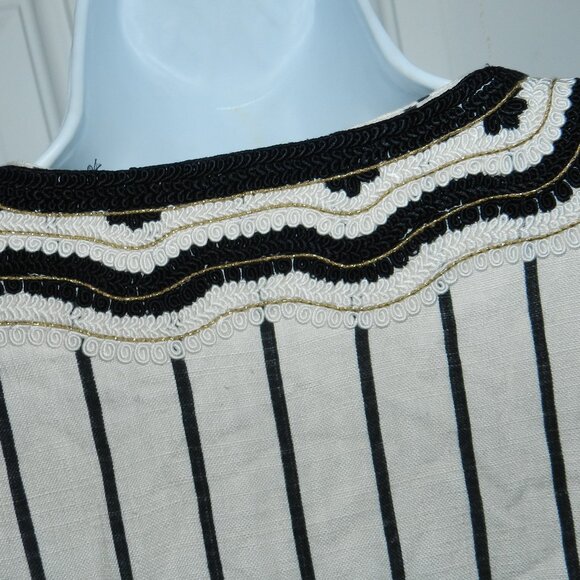 TORY BURCH ‘Filipa’ Black & White Striped Kaftan Linen Tunic size12 🆕⌚📦🏃💨🚚 - Picture 6 of 16